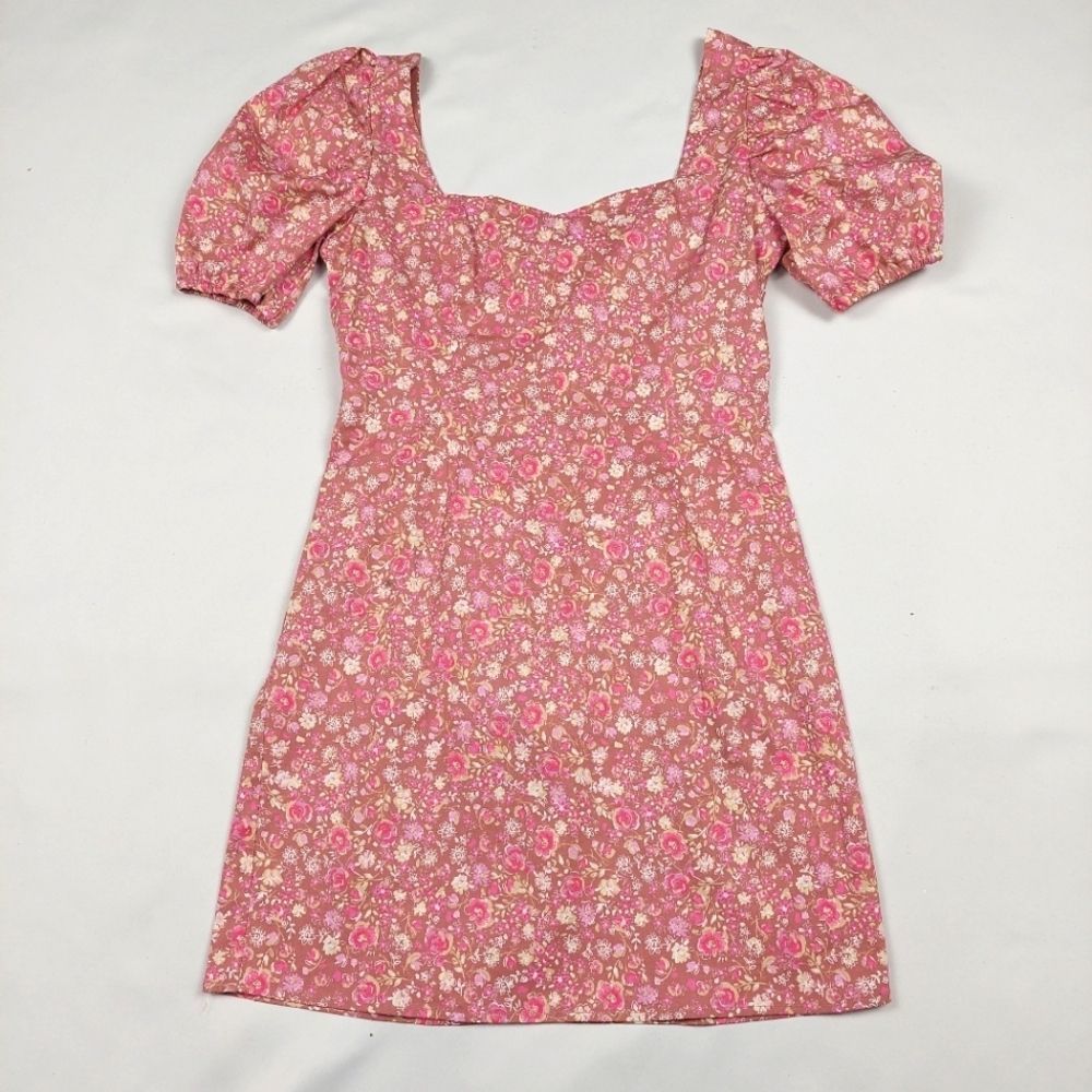 🔥3/$15 A.U.W FLORAL PRINT PUFF SLEEVE SWEETHEART DRESS SIZE SMALL